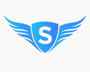 Wing Logo On Letter S, Transportation Symbol, Transport Sign
