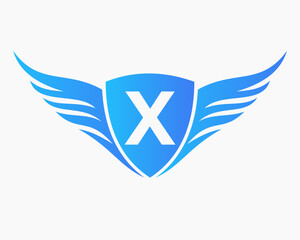 Wing Logo On Letter X, Transportation Symbol, Transport Sign