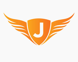 Wing Logo On Letter J, Transportation Symbol, Transport Sign
