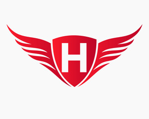 Wing Logo On Letter H, Transportation Symbol, Transport Sign