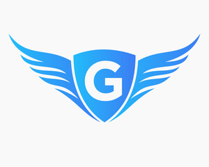 Wing Logo On Letter G, Transportation Symbol, Transport Sign