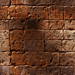 Sumerian cuneiform archeology repeat pattern, antique hieroglyph language carved on stone 