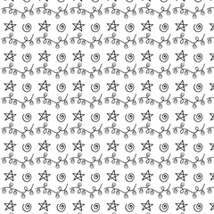 Seamless winter pattern in Doodle style with New Year's toys and stars.