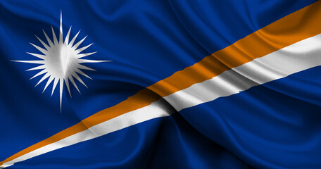 High detailed flag of Marshall Islands. National Marshall Islands flag. Oceania. 3D illustration.