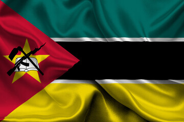 High detailed flag of Mozambique. National Mozambique flag. Africa. 3D illustration.