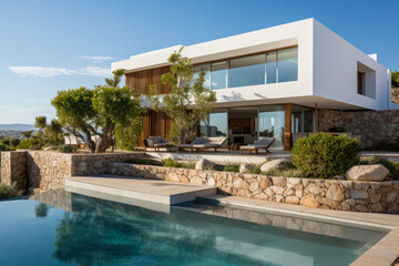 Luxurious modern villa with natural landscaping