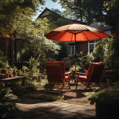 Fototapeta premium table and chairs in the garden
