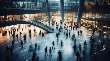 blurred image huge flow of people in a modern business center or shopping mall - Powered by Adobe