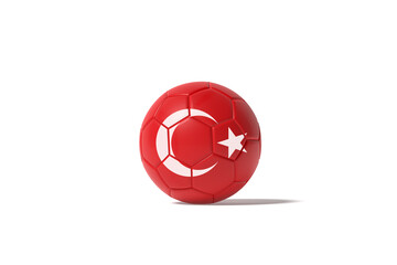 Red colored soccer ball with Turkish flag on white background.