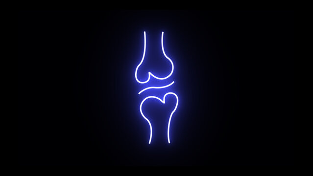 Glowing human Bone icon. neon Knee bones icon. Arthritis knee joint pain sign. Osteoporosis and Bones Joint Illness Icon.