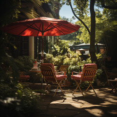 table and chairs in the garden