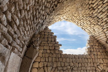 A breach  in the wall of the northern tower in the medieval fortress of Nimrod - Qalaat al-Subeiba,...