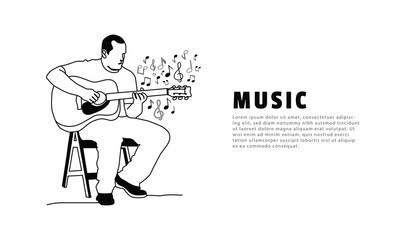Music background with illustration people playing acoustic guitar design