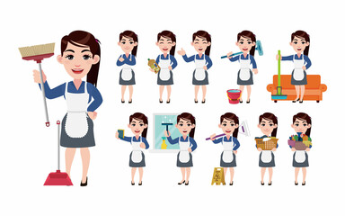 Naklejka premium Set of cleaner with different poses