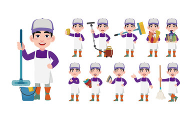 Fototapeta premium Set of cleaner with different poses