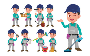 Set of cleaner with different poses