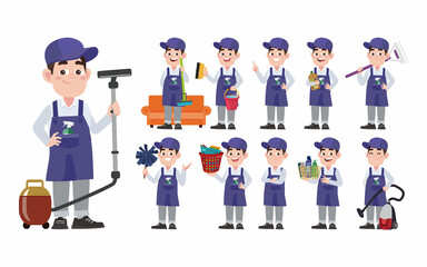 Set of cleaner with different poses