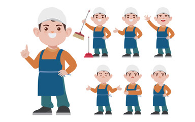 Set of cleaner with different poses