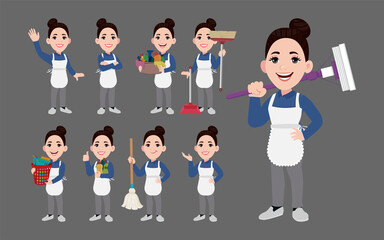 Set of cleaner with different poses