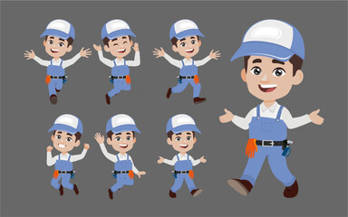 Set of cleaner with different poses