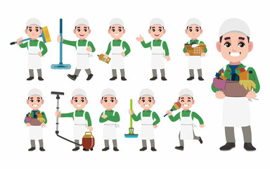 Set of cleaner with different poses