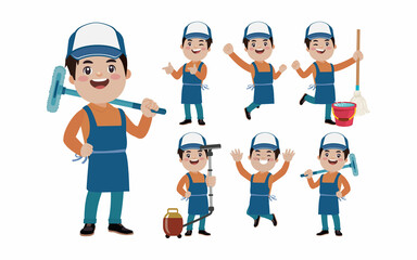 Set of cleaner with different poses