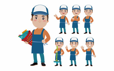 Set of cleaner with different poses