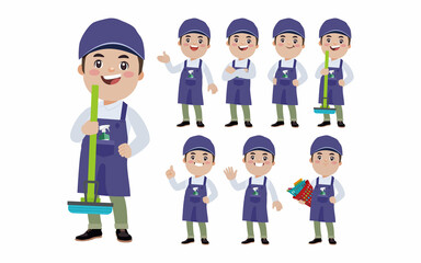 Set of cleaner with different poses