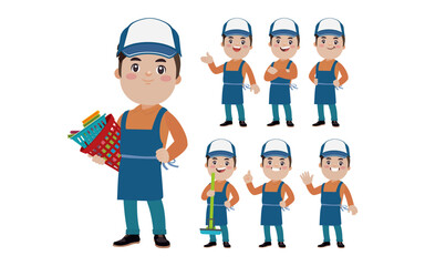 Set of cleaner with different poses