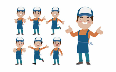 Set of cleaner with different poses