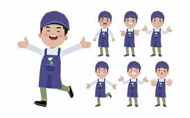 Set of cleaner with different poses