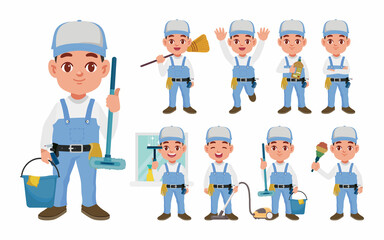 Set of cleaner with different poses