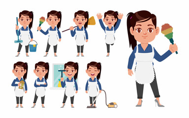 Set of cleaner with different poses