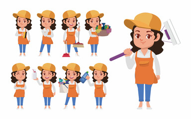Set of cleaner with different poses