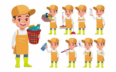 Set of cleaner with different poses