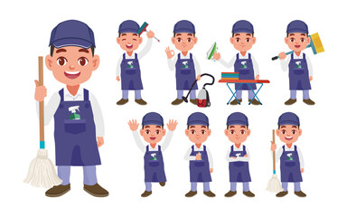 Set of cleaner with different poses
