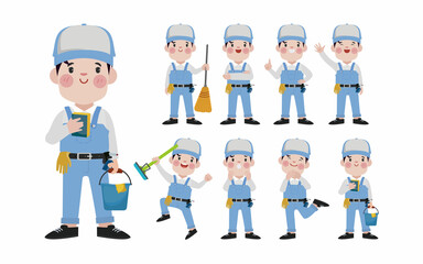 Set of cleaner with different poses
