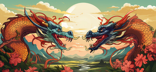a pair of Chinese dragons