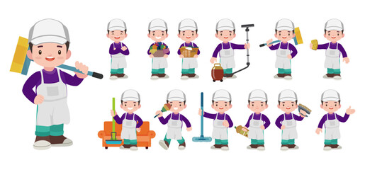 Set of cleaner with different poses