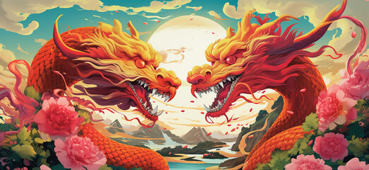 Obraz na płótnie Canvas a pair of Chinese dragons