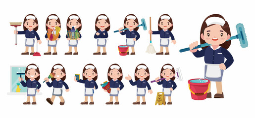 Set of cleaner with different poses