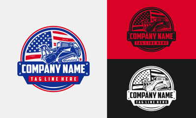 mulching machine illustration, American . Land Clearing. emblem logo design. Mulcher vector art © Shenju