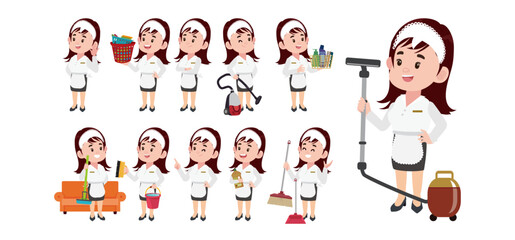Set of cleaner with different poses
