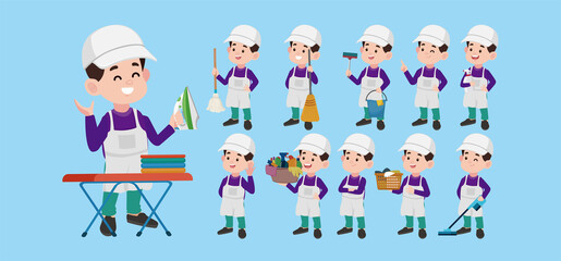 Set of cleaner with different poses
