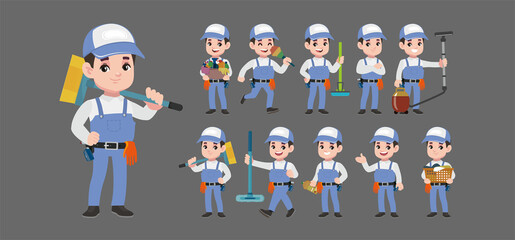 Fototapeta premium Set of cleaner with different poses