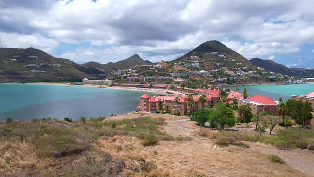drone footage of moutain ranges in sint maarten in the caribbean
