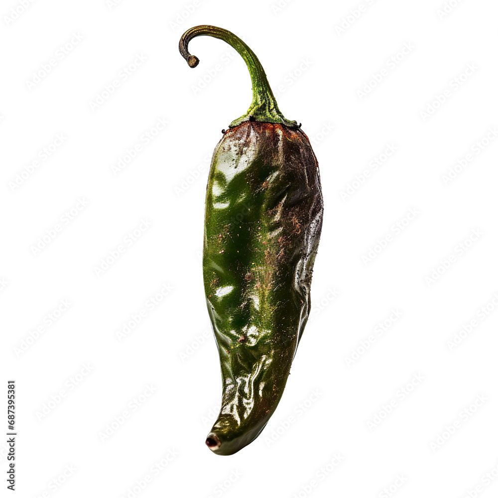 Sticker front view of a spoil rotten serrano pepper vegetable isolated on a white transparent background