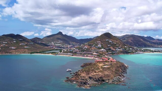 drone footage of moutain ranges in sint maarten in the caribbean
