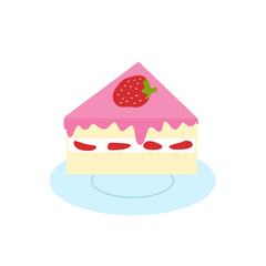 strawberry cake on a plate illustration isolated on white. for bakery, birthday cake party, dessert, sweet, food, pastry vector