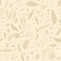 Vector seamless pattern with herbs and spices. Modern stylish texture. Repeating abstract background.